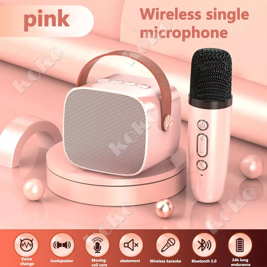 【Penjual Lokal】Mini Bluetooth Karaoke Speaker Bluetooth Karaoke Set Microphone Portable Wireless Bluetooth Speaker Full Bass original suara jernih Dapat terhubung ke HP/TV