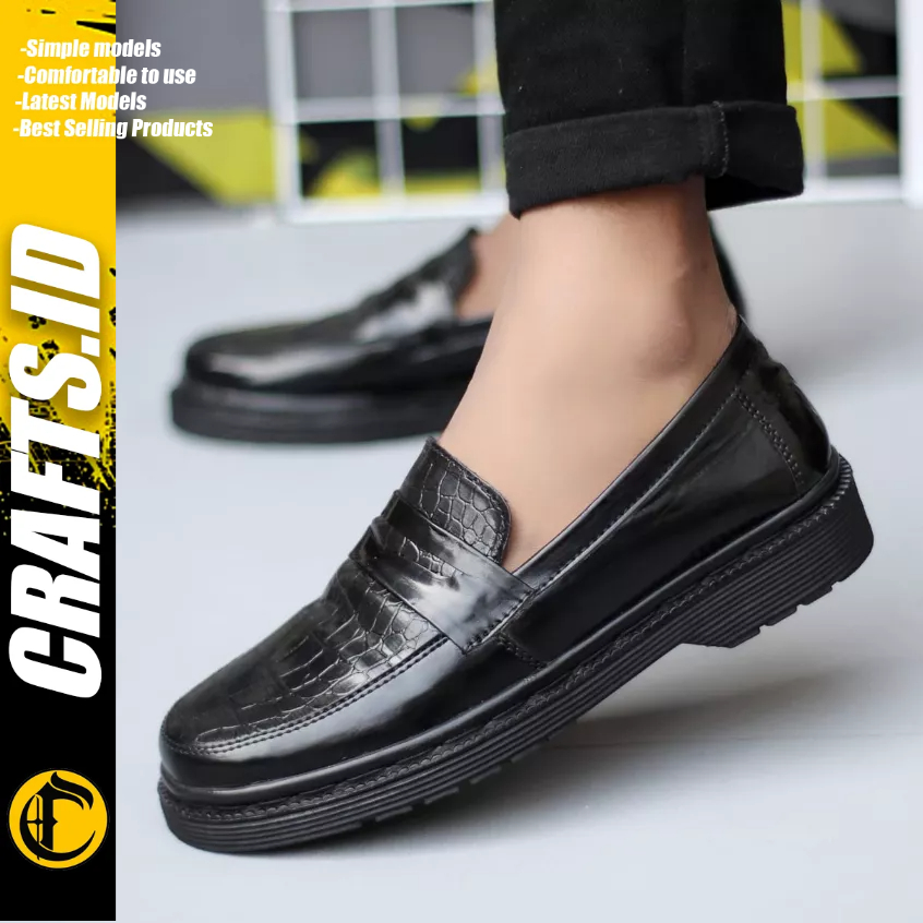 Crafts Babayo - Seapatu Loafers Hitam Pantofel Kulit Pu Kerja Pria