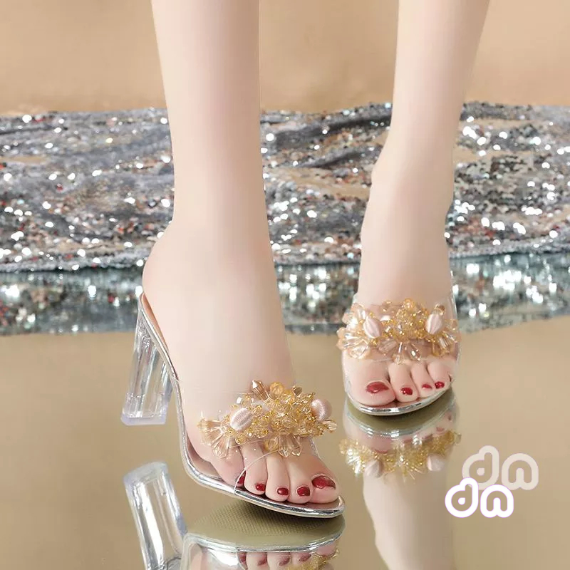 DENIA 03 SENDAL HIGH HEELS WANITA HAK KACA 9 CM RAMBOCI BENING REALPICT