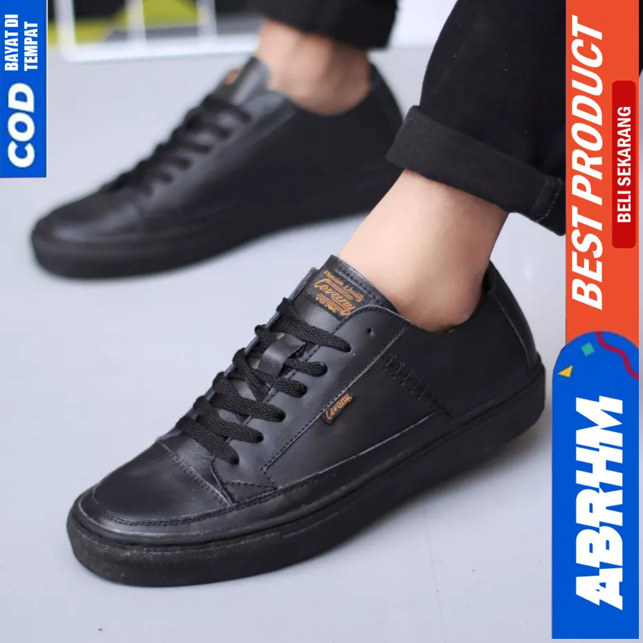 ABRHM Sepatu Formal Casual Kulit Asli Hitam Kerja Pria