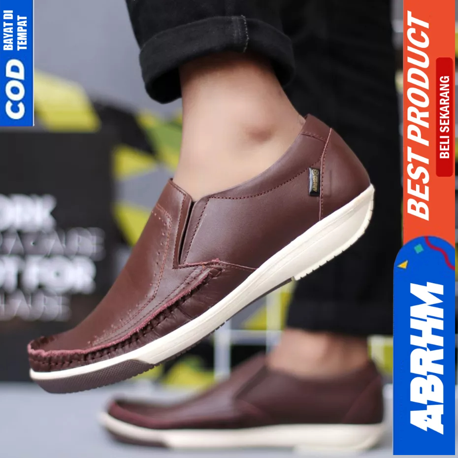 ABRHM Sepatu Formal Kulit Asli Casual Hitam Kerja Pria