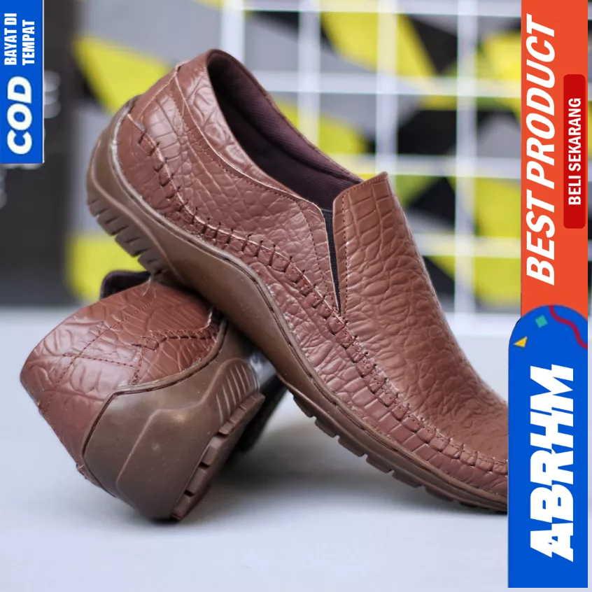 ABRHM Sepatu Formal Pantofel Kulit Asli Hitam Kerja Pria