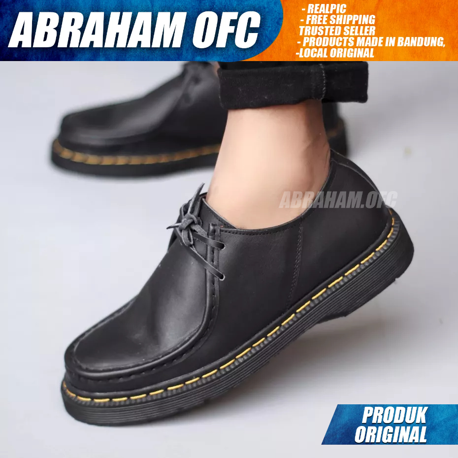 ABRAHAM Sepatu Formal Docmart Low Boots Kulit Asli Pantofel Kerja Hitam Pria