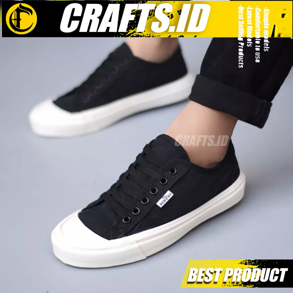 Sepatu Sneakers Kasual Sekolah Hitam Pria Crafts