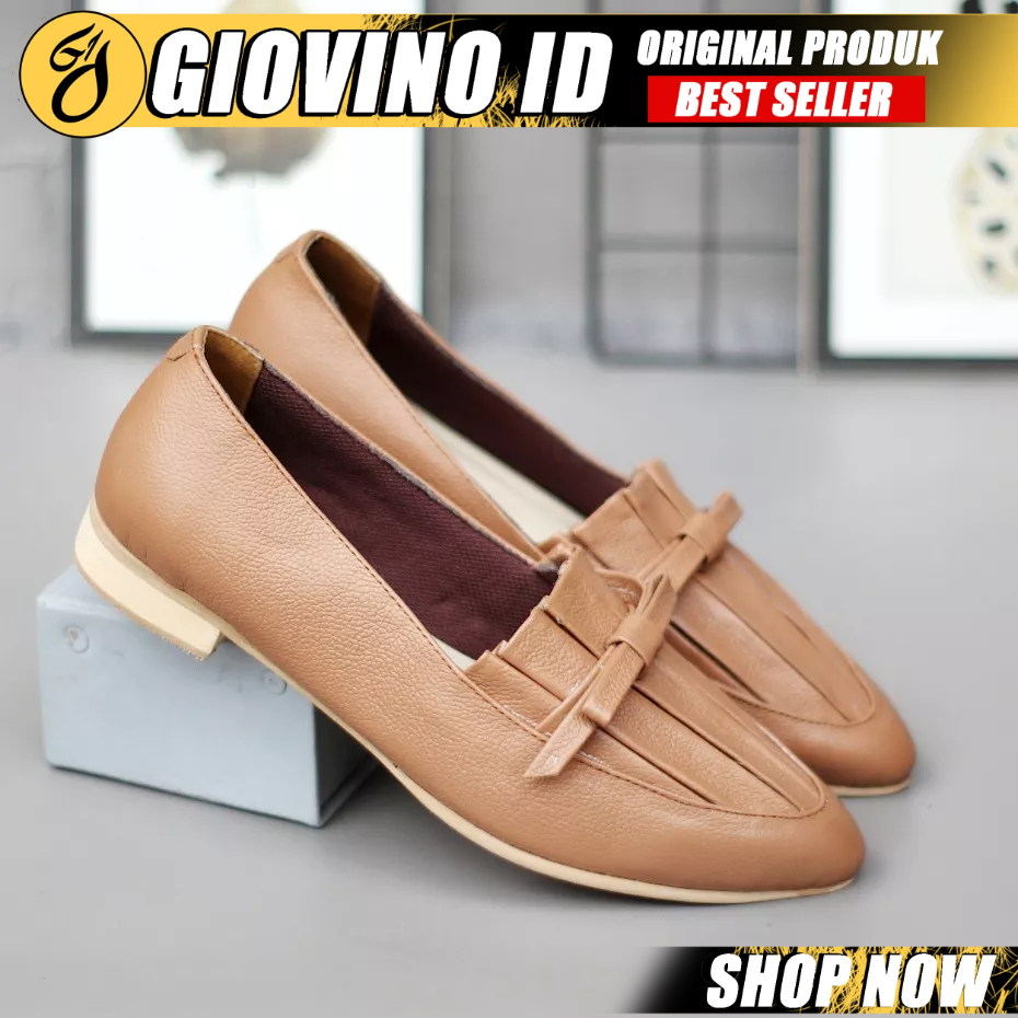 Sepatu Wanita Flat Selop slop Teplek Papirut Kulit Asli Garut Bustong Tutong Terbaru - Chitra