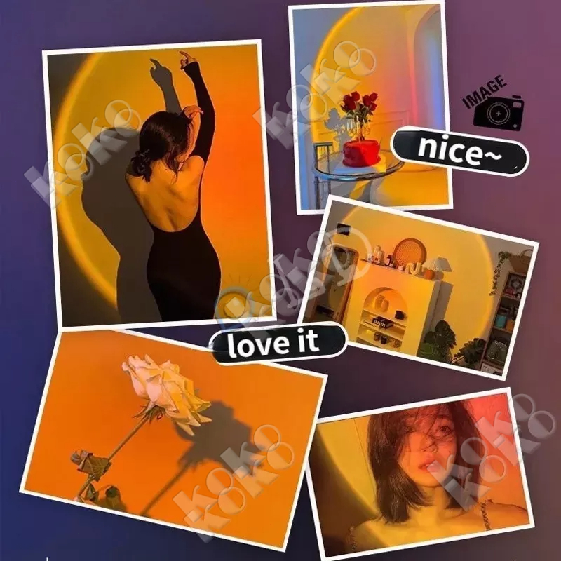 【Penjual Lokal】LAMPU SUNSET CUTE CAT AESTETIK (Matahari Terbenam) NEW SUNSET LIGHT LED PROJECTORE 1 PAKET 7 WARNA 3 MOTIF TELINGA