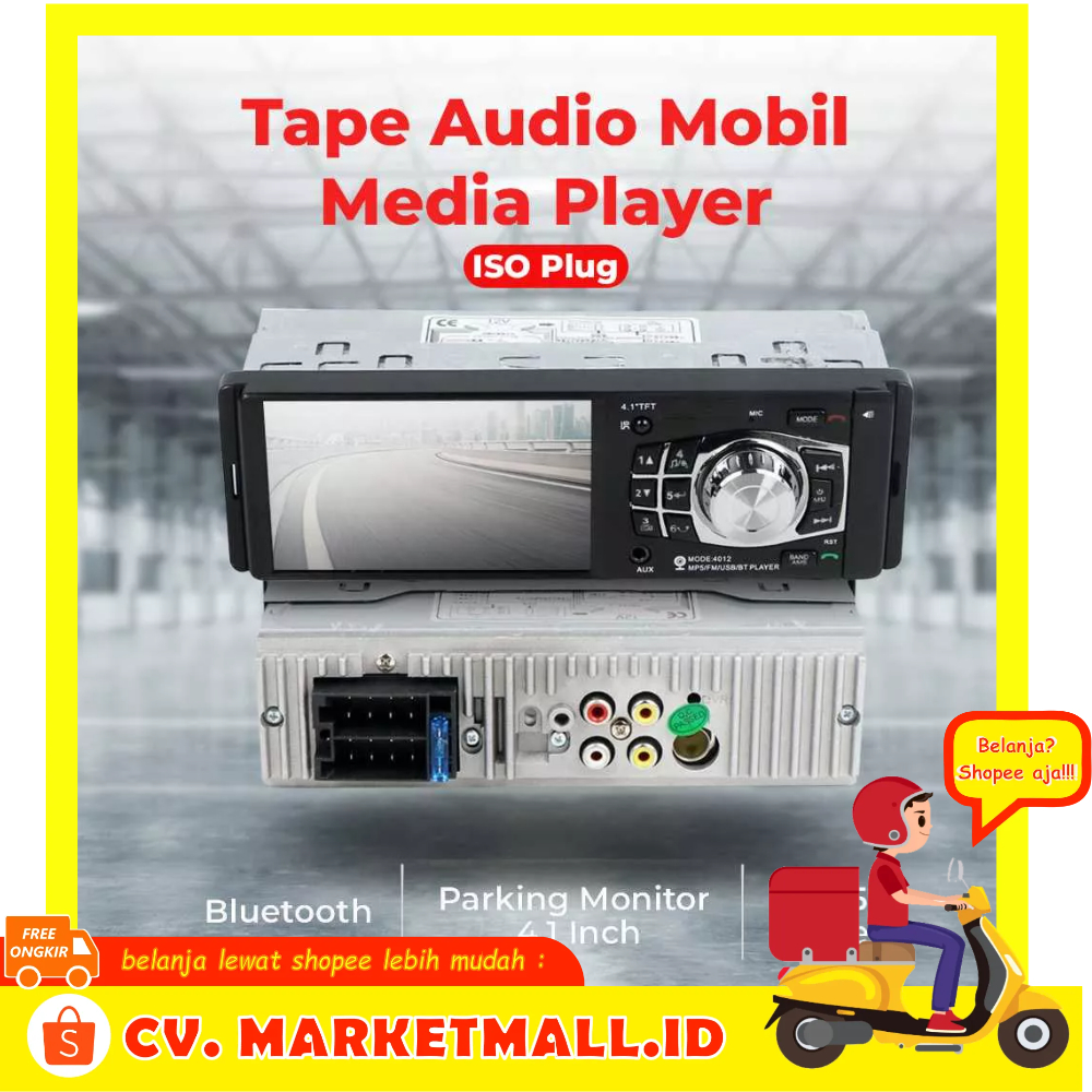 Radio Mobil Mp4 Mp5 Player,1 Din HD 4.1 Inci Video Player Dengan Kamera Belakang Radio Player Remote Control Stereo Aux Fm Usb Sd AMPrime 4012 - OMRSK9BK