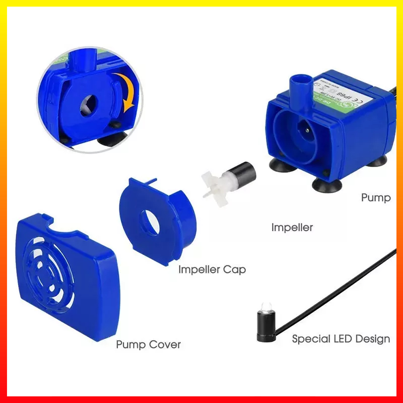 Pompa Air Lampu LED USB Hewan Peliharaan Air Mancur Aksesoris Pengganti Untuk Bunga Mangkuk Minum Air Dispenser Kucing VOFORD DR-DC160 - 7RHZPIBL