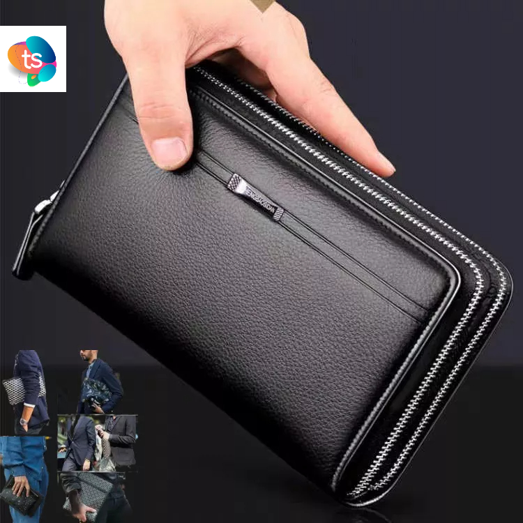 Dompet Wanita Import Clutch Dual Zipper Panjang Kulit PU Wanita/Pria