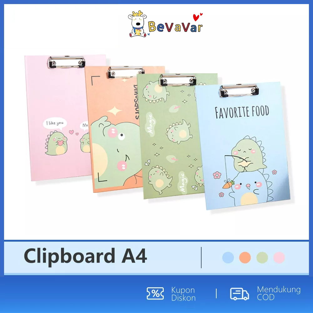 BEVAVAR Papan Jalan Clipboard Lucu Dino / Clipboard Pvc A4 / Papan Ujian