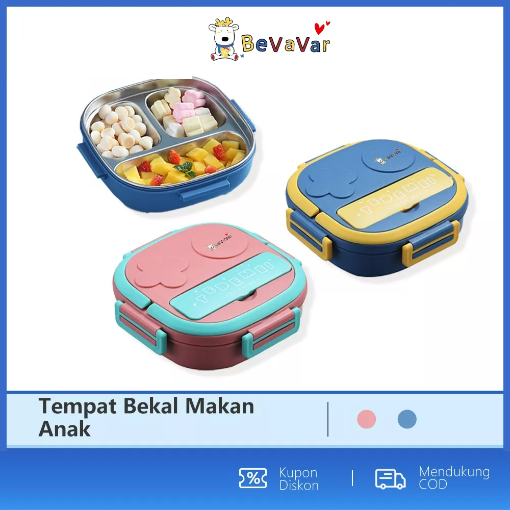 BEVAVAR Kotak Bekal Makan Lunch Box Anak Kotak Makan Anak Stainless 304 Anti Karat