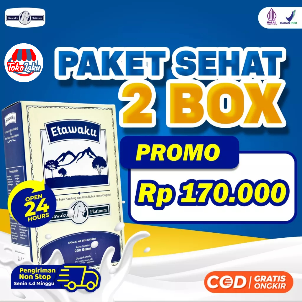 Etawaku Platinum Paket Sehat 2 Box - Susu Kambing Etawa Penambah Kalsium Kuatkan Tulang &amp; Sendi Solusi Atasi Gangguan Pernapasan Pernafasan Asma Bronkitis Pneumonia Sesek Napas Tingkatkan Kekebalan &amp; Imunitas Tubuh