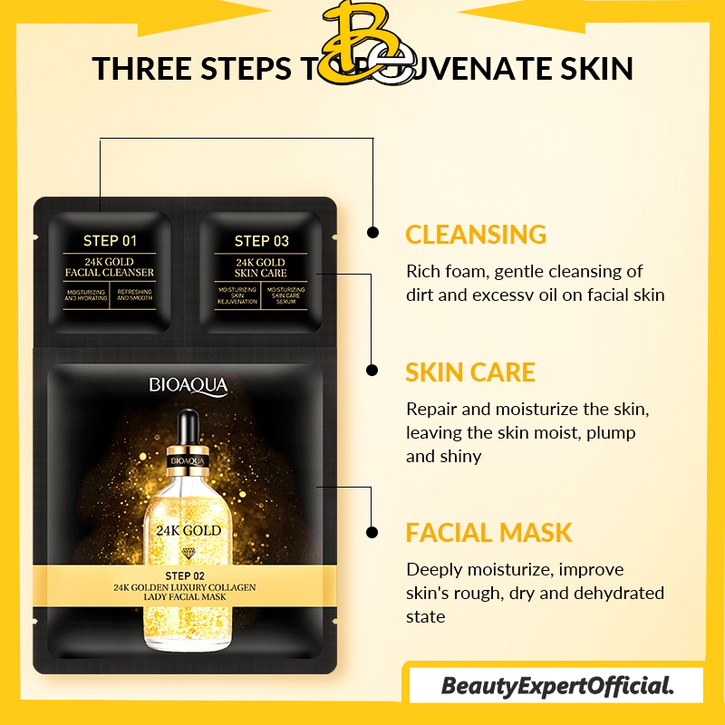 ⭐ Beauty Expert ⭐ BIOAQUA 24K Gold Series - Essence Serum Eye Cream Cleanser Body Wash Mask Facial Kit