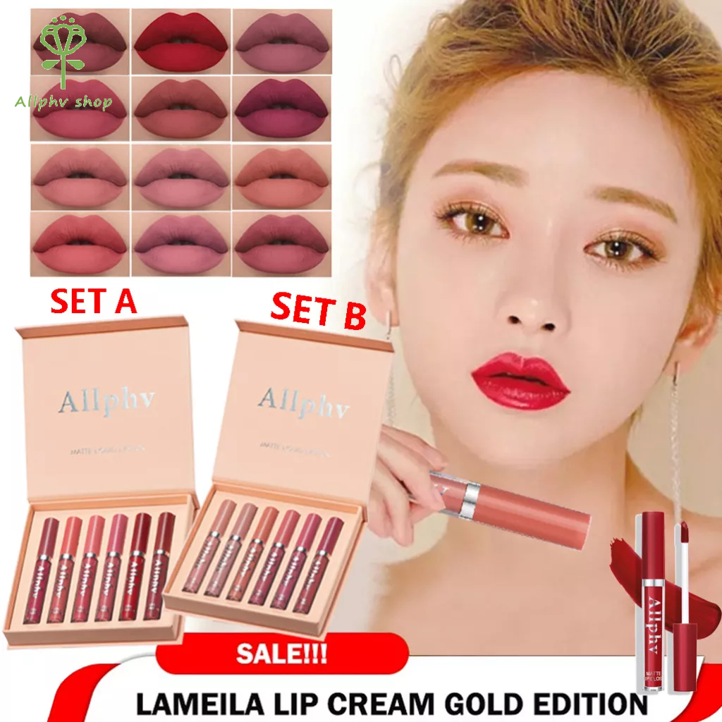 【Baru】ALLPHV Lipgloss Makeup Matte Lip Cosmetics Long Lasting Waterproof Velvet Liquid Lipstick set Waterproof Sexy Fashion Lips Makeup