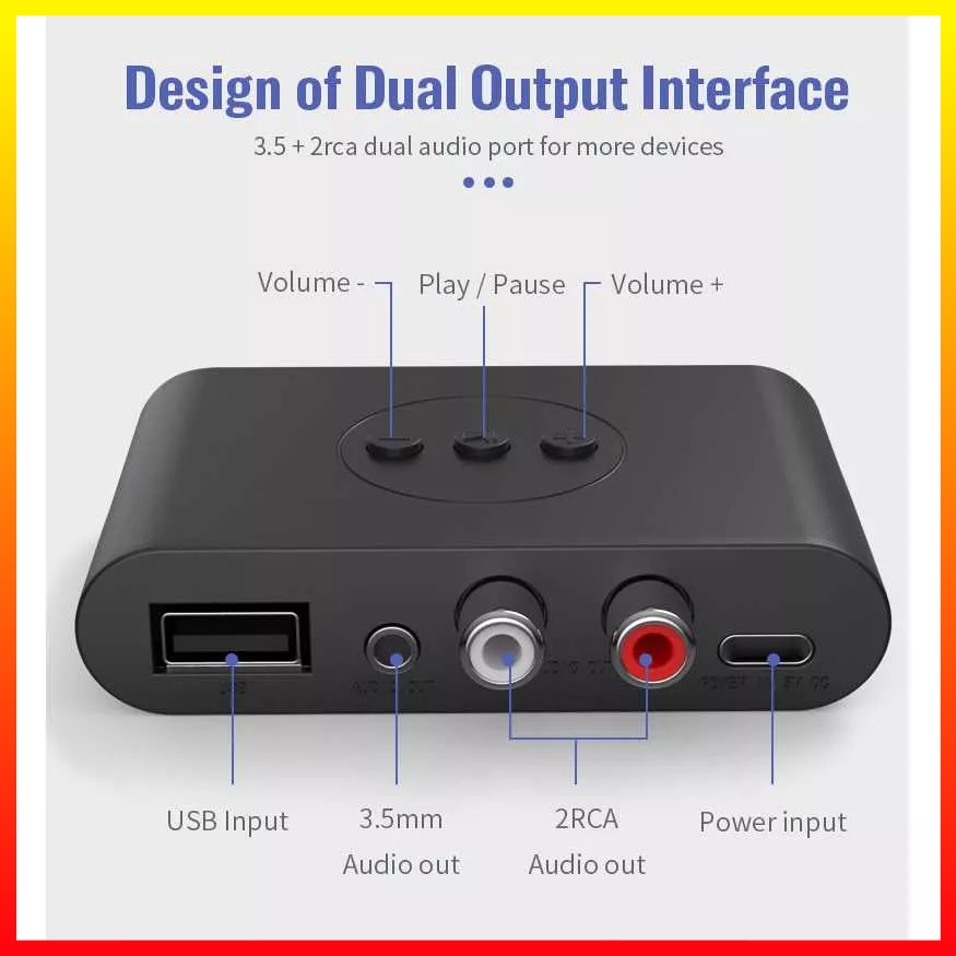 Audio Bluetooth 5.0 Receiver Adapter Control Smartphone Plug &amp; Play AUX 3.5mm RCA VIKEFON - 7RSKCRBK