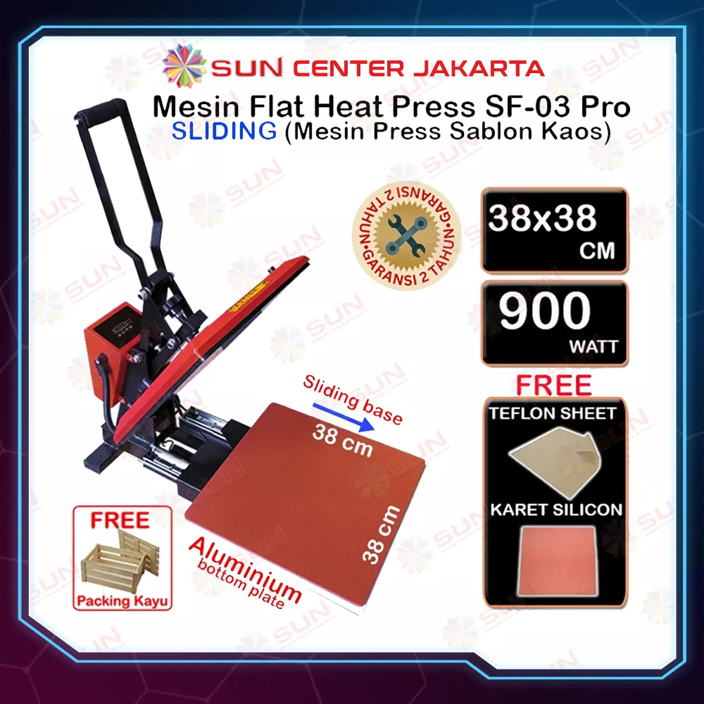 Mesin Press Sablon Kaos 38x38 Digital Premium SF-01 / SF-03 Kaos, Bag, Puzzle, Plat Aluminium, Bantal ( DTG, DTF, Polyflex, Sublime, Transfer Paper, Platisol, Rubber ) 900 WATT