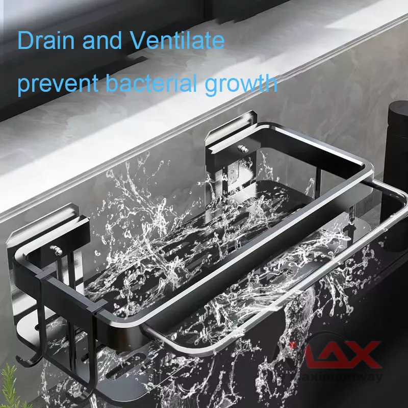 YJ01 Rak Dapur Cucian piring tempat sabun dan serbet Aluminium Organizer Wastafel dengan cantelan serbet dan peralatan dapur bahan kuat anti karat Kitchen Hanging Storage Rack Shelf Towel Sponge Drain Organizer Alumimum Sink Drain Rack Basket metal besi