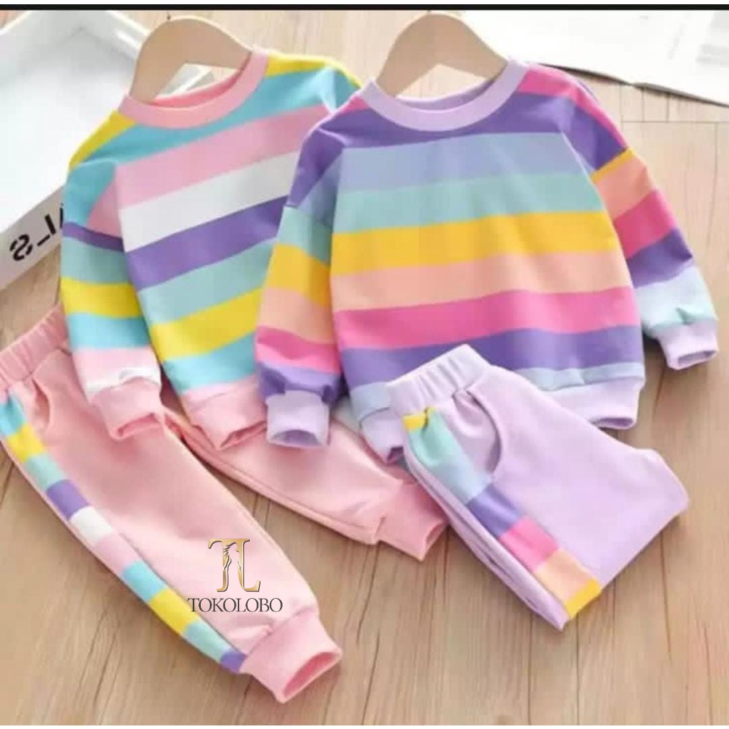 tokolobo set anak sweater pelangi