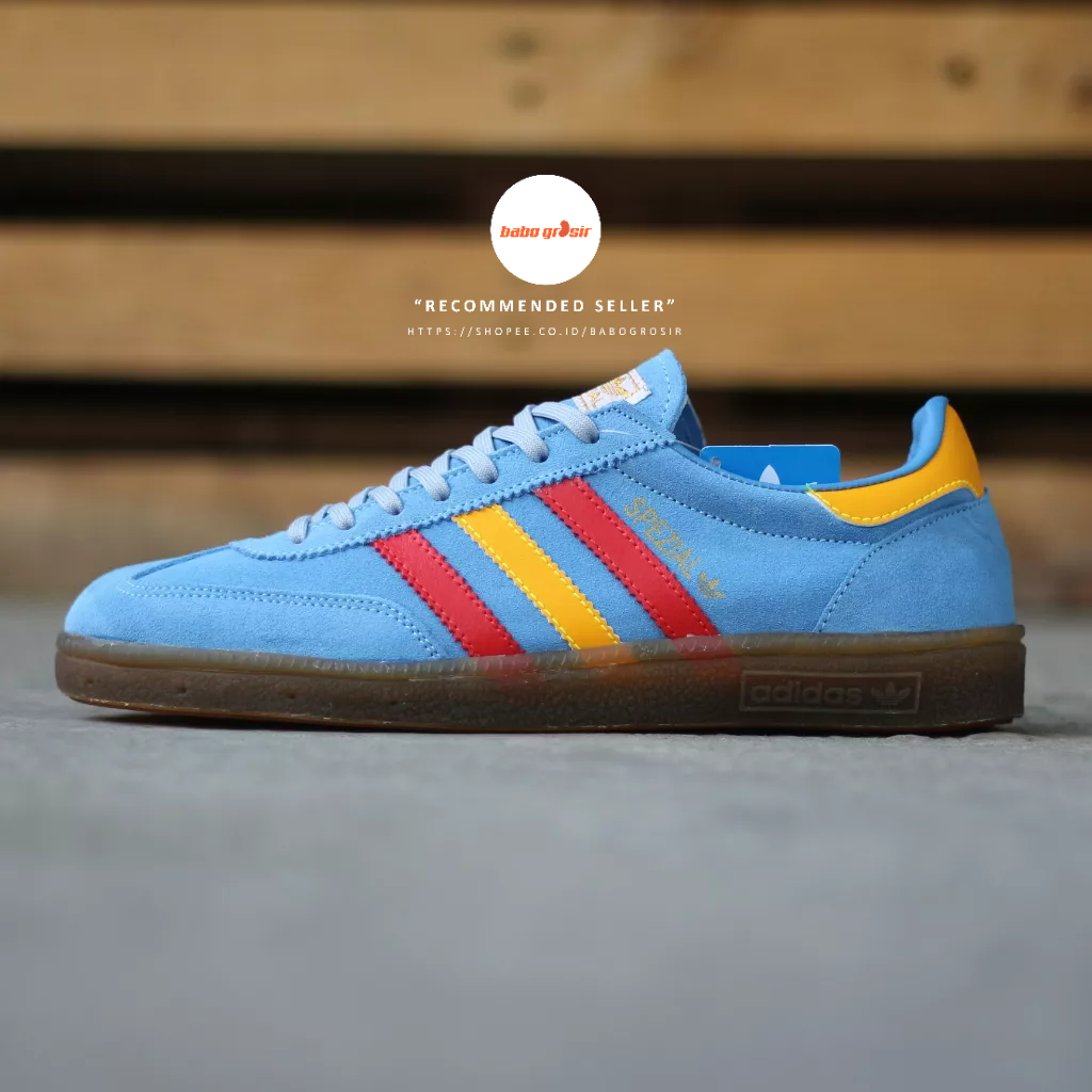 PROMO Sepatu Sneakers Adidas Spezial Handball St Patrick Light Blue Premium TOP Quality Include Box, Bahan Kulit Suede ASLI, Harga Termurah