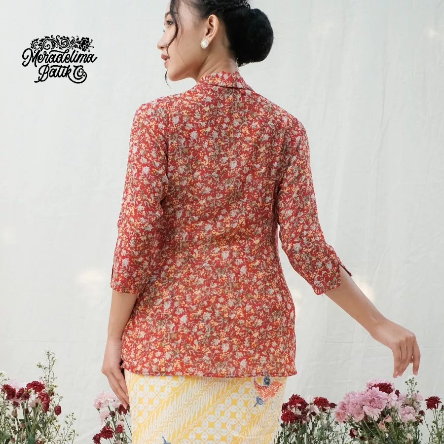 Kebaya Kutubaru Adelia Lengan 7/8 Meradelima Sifon Merah