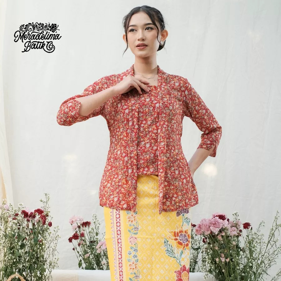 Kebaya Kutubaru Adelia Lengan 7/8 Meradelima Sifon Merah