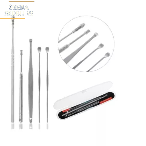 Alat Pembersih Telinga Set 5in1 Bahan Stainless Ear Wax Picker - Korek Kuping Set Simple