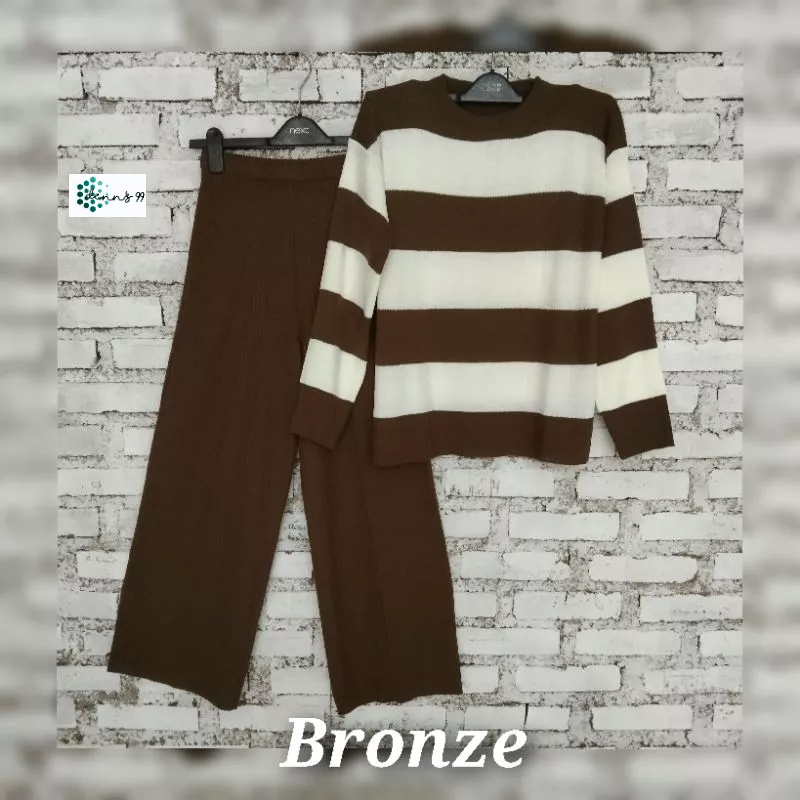 ONE SET CELANA KULOT + SWEATER STRIPE / STELAN RAJUT WANITA