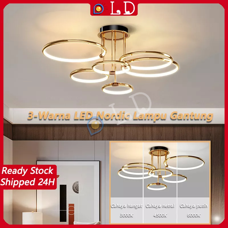 [COD] Ruang Tamu Lampu Gantung Lampu Hias Gantung Ruang Tamu 3-Warna LED Nordic Lampu Gantung Nordic Lampu Hias Rumah Ruang Tamu Lampu Langit-langit LED Sumber Cahaya Lampu Gantung Yang Dapat