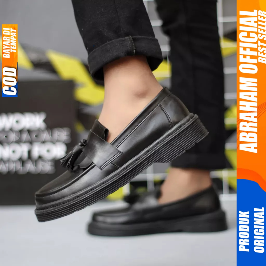 Sepatu Loafers Docmart Hitam Formal Casual Kulit Pu Kerja Pria