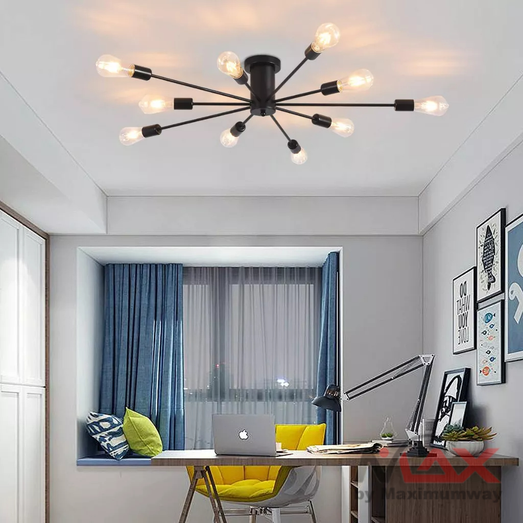 MATCHER Lampu Plafon Gantung Hias Gaya Retro Antik ruang tamu cafe dan Hotel Bahan besi anti karat Premium tahan lama lampu langit Langit kamar tidur Retro Iron Chandelier Satellite Ceiling Light Lustre 6 8 10 Lighting Vintage Black Spider Modern Home