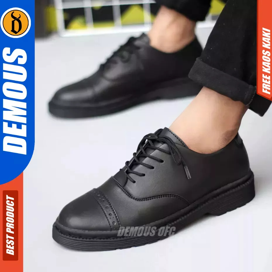 DEMOUS Zipan - Sepatu Formal Casual Pantofel Kulit Pu Hitam Pria