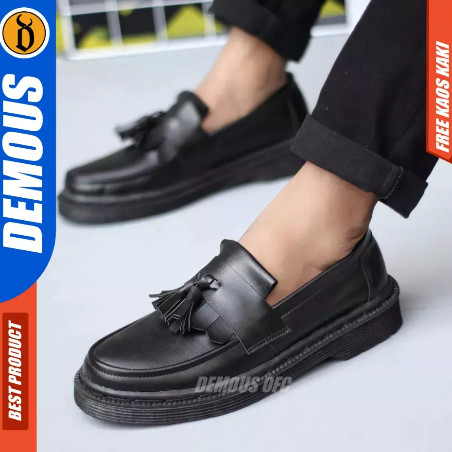 Demous Daimon - Sepatu Docmart Loafers Pantofel Hitam Kerja Pria