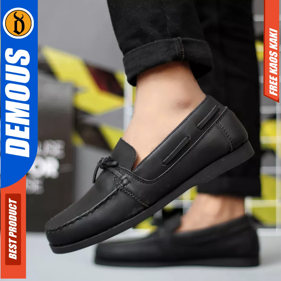 DEMOUS - Sepatu Loafers Kerja Slip-on Hitam Pria