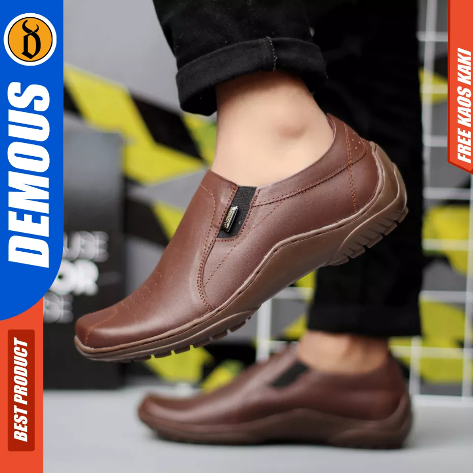 DEMOUS BADIL - Sepatu Slip-on Kerja Lofers Formal Kulit Asli Hitam Pria