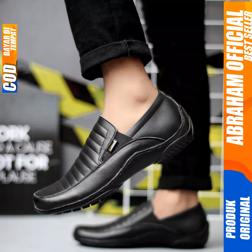 Sepatu Casual Formal Slop Kulit Asli Pantofel Hitam Pria