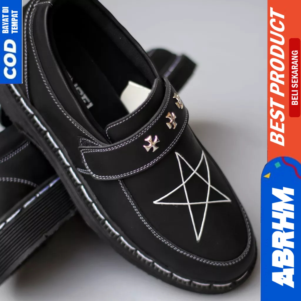 ABRHM Sepatu Loafers Docmart Formal Casual Kulit Pantofel Hitam Pria