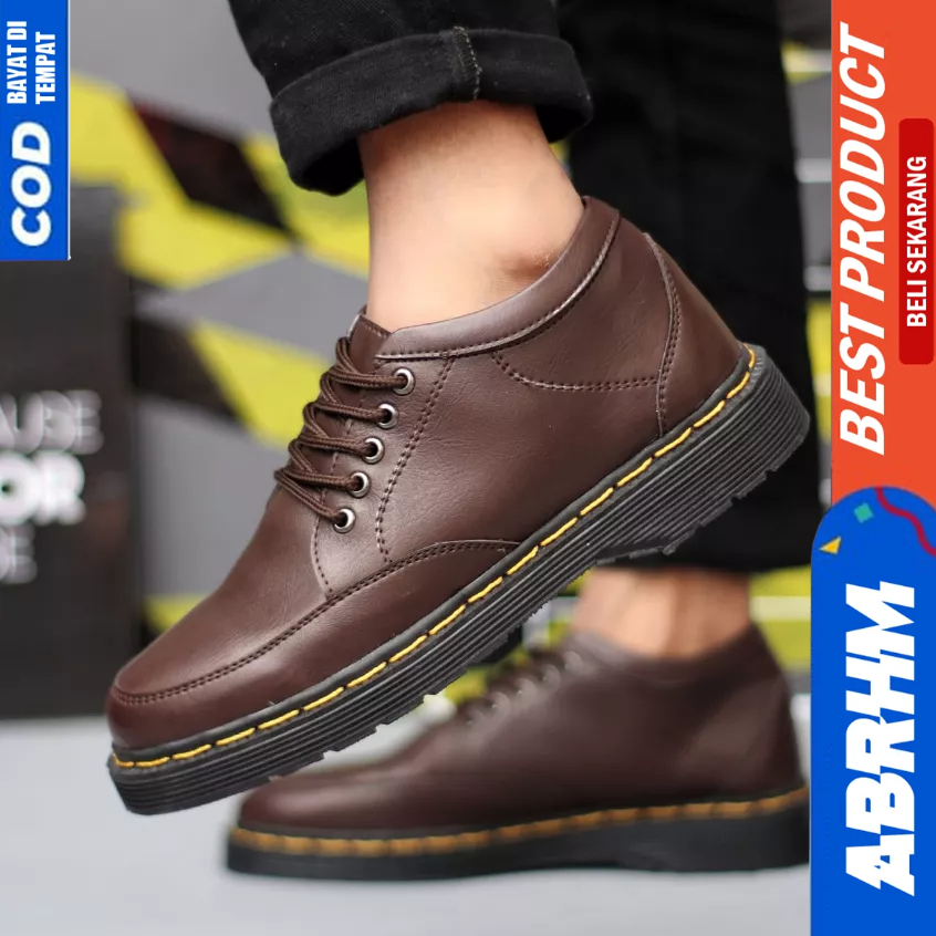 ABRHM Sepatu Formal Pantofel Hitam Docmart Low Boots Pria