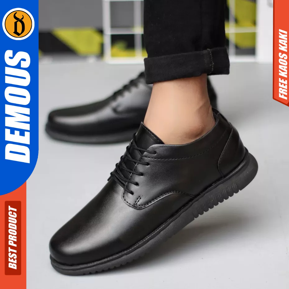 Demous Haito - Sepatu Pantofel Formal Casual Hitam Kulit Pu Pria