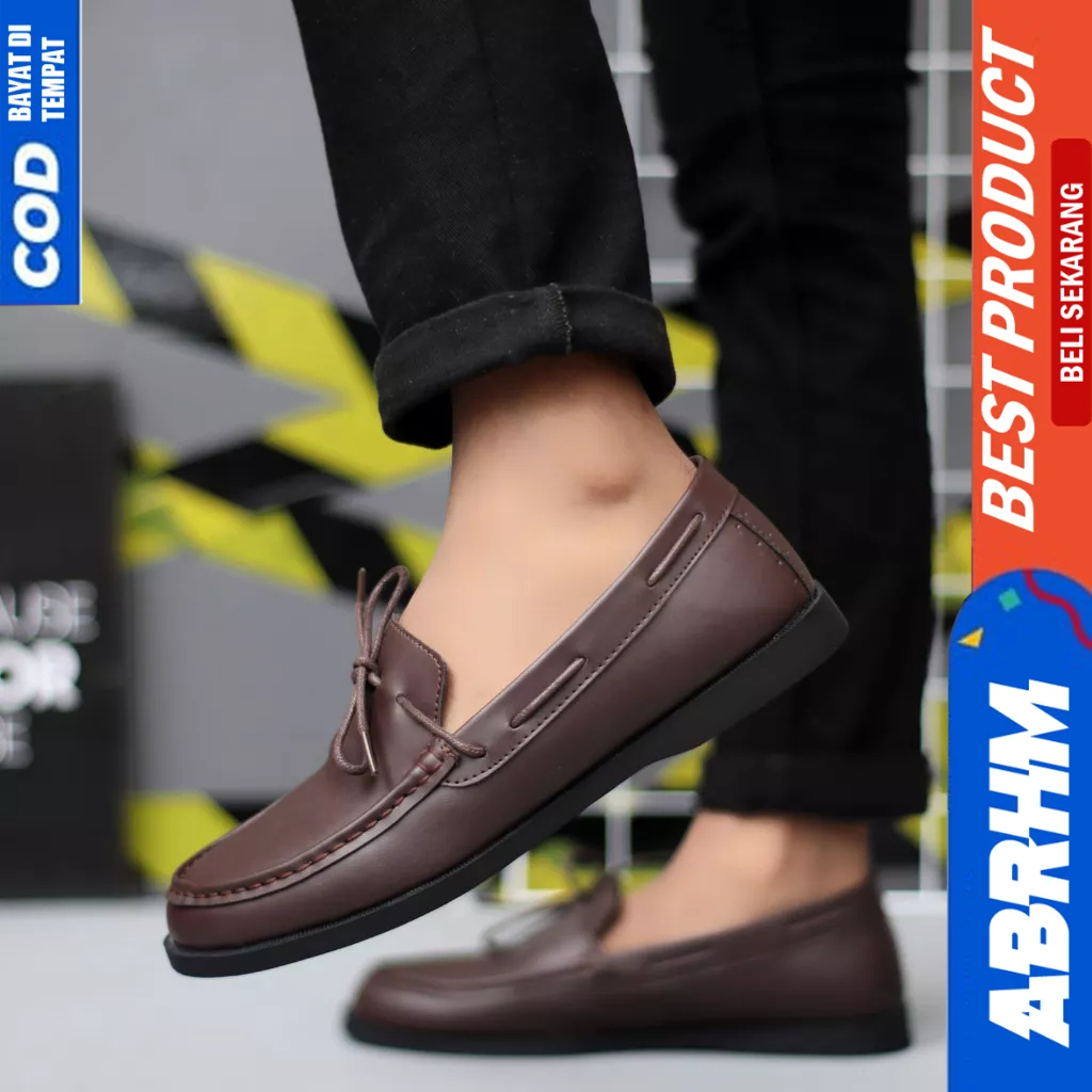 ABRHM Sepatu Loafers Hitam Formal Casual Kulit Pu Kerja Pria