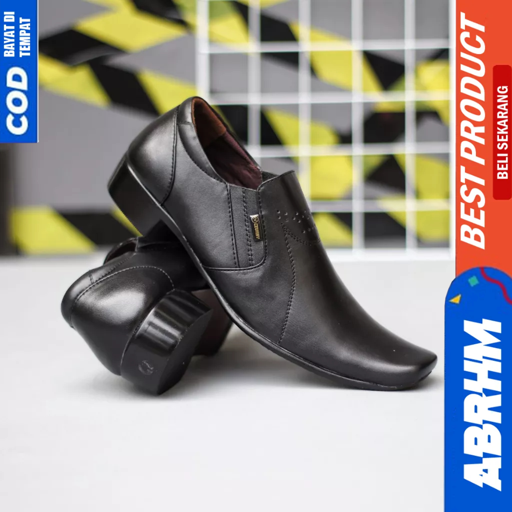 ABRHM Sepatu Kerja Hitam Kulit Formal Pantofel Ukuran Besar 44 45 46 47 Pria