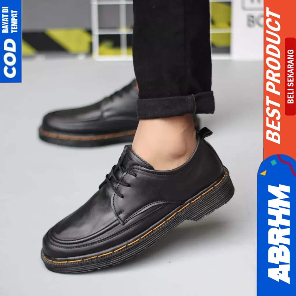 ABRHM Sepatu Pantofel Formal Casual Kulit Docmart Hitam Pria