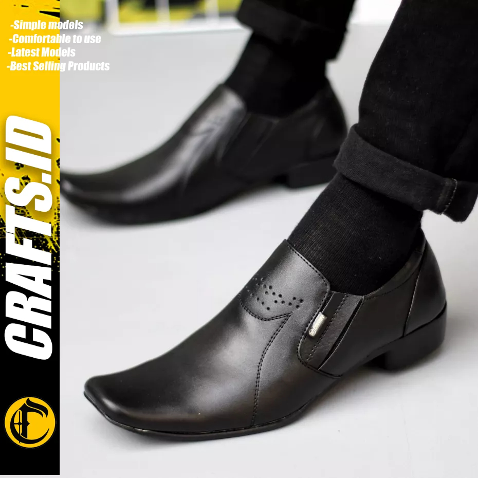 CRAFTS - Sepatu Formal Pantofel Tali Hitam Ukuran Besar 44 45 46 47 Kulit Asli Kerja Pria