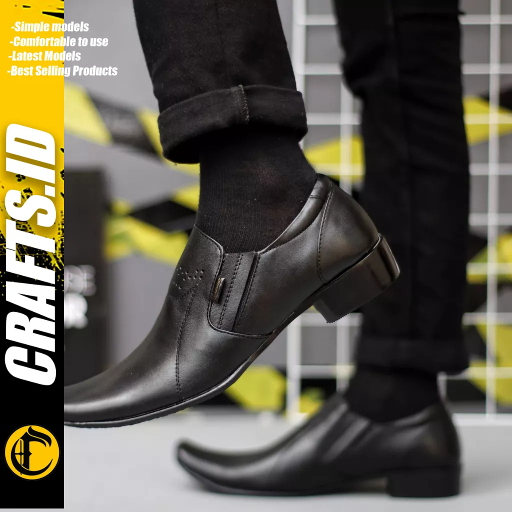 CRAFTS - Sepatu Formal Pantofel Tali Hitam Ukuran Besar 44 45 46 47 Kulit Asli Kerja Pria