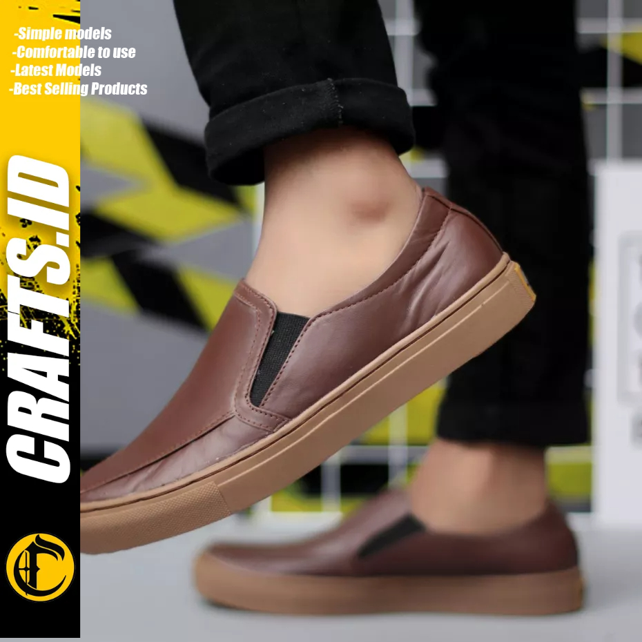 CRAFTS - Sepatu Formal Casual Slop Hitam Kulit Asli Kerja Pria