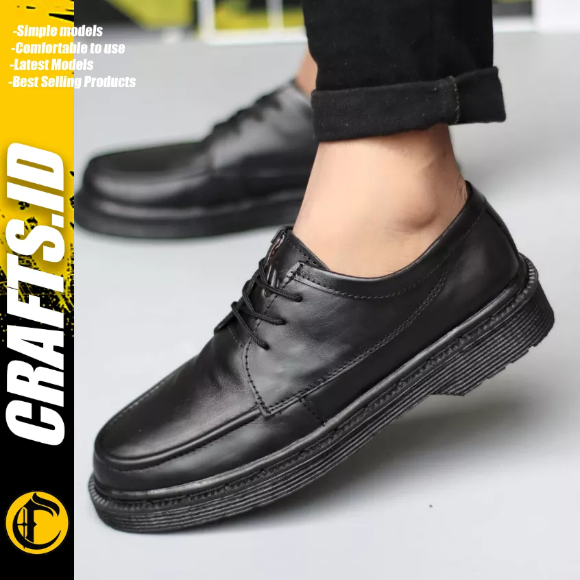 CRAFTS - Sepatu Formal Docmart Oxford Full Black Kulit Asli Kerja Pria