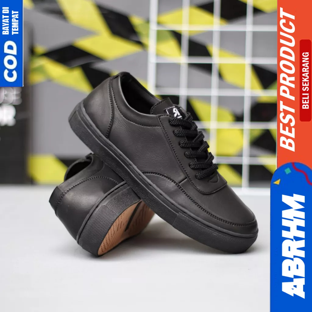 ABRHM Sepatu Casual Sneakers Hitam Kerja Formal Pria