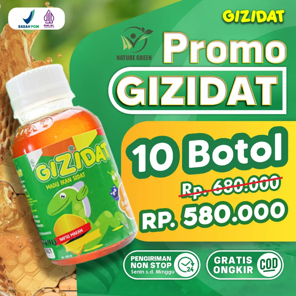 Paket Nafsu Makan Gizidat 10 Botol - Madu Multivitamin Tingkatkan Nafsu Makan &amp; Penggemuk Badan &amp; Tingkatkan Imunitas Tubuh Anak Isi 130ml