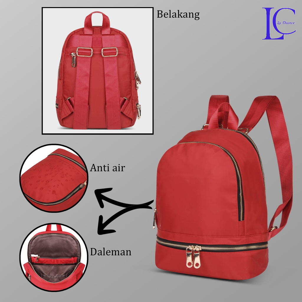 Tas Ransel Wanita Import Model Korea Merah dan Hitam Tas Punggung Sekolah / Kuliah | Merk La Chance