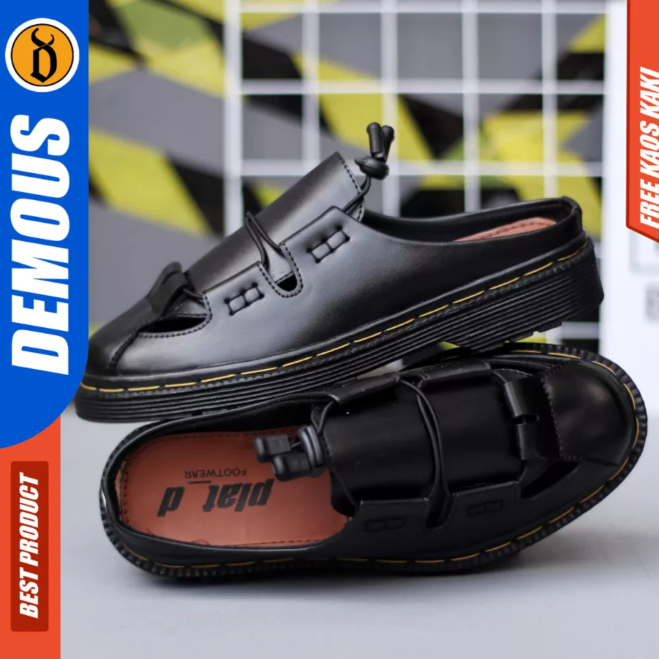 DEMOUS Osiris - Sepatu Sandal Bustong Pria Casual Slop Hitam