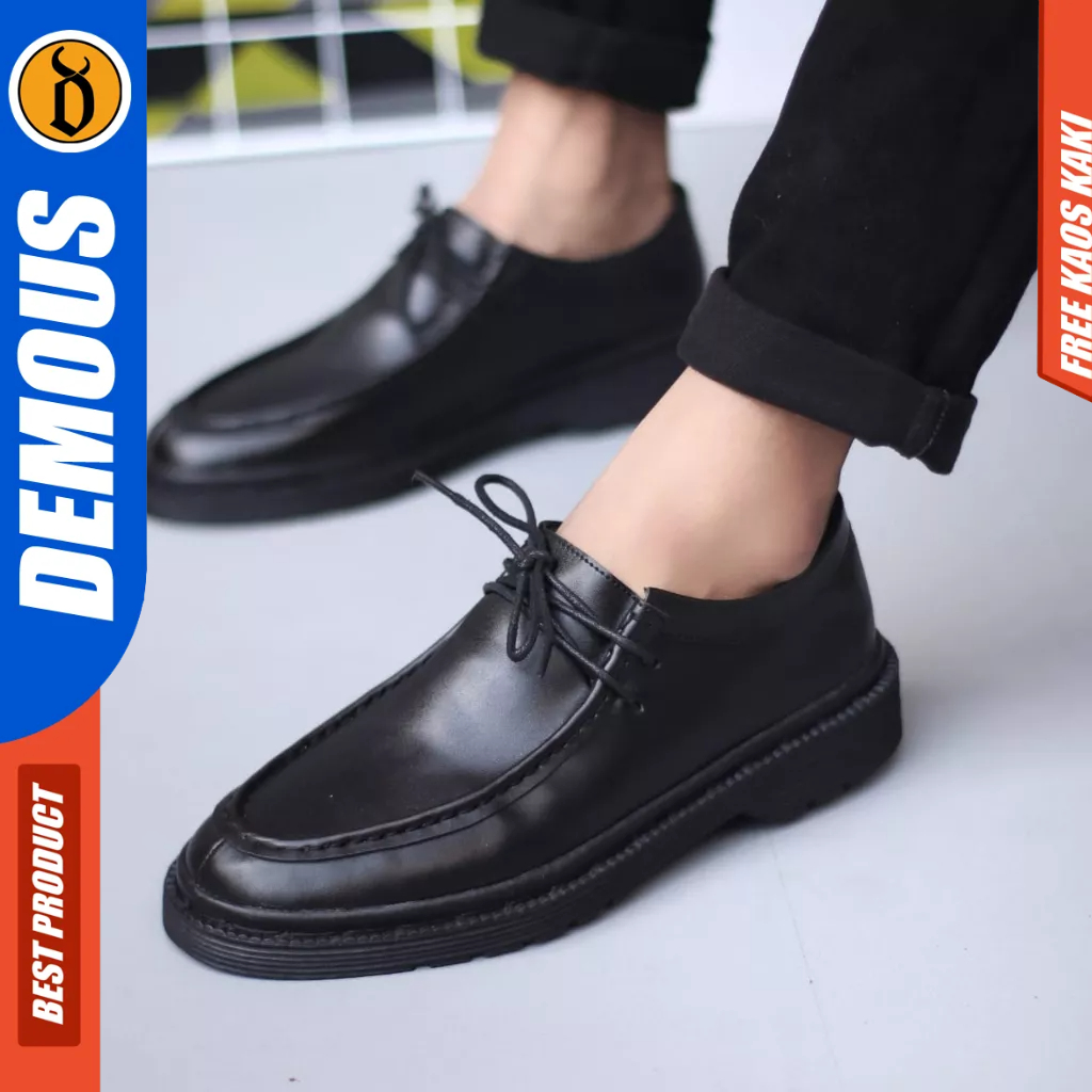 DEMOUS Kamaru - Sepatu Formal Pantofel Tali Hitam Docmart Pria